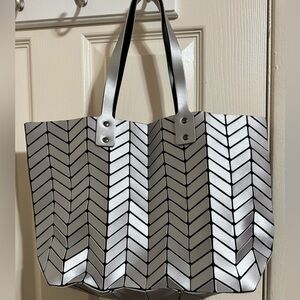 Patrizia Luca Silver Geometric Chevron Tote Bag